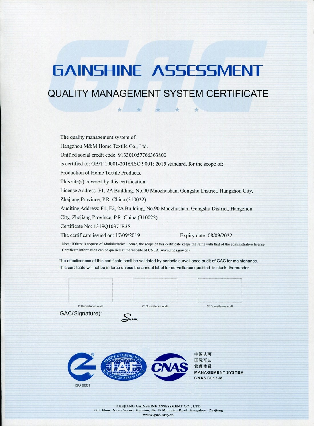 Management system certificate — set A