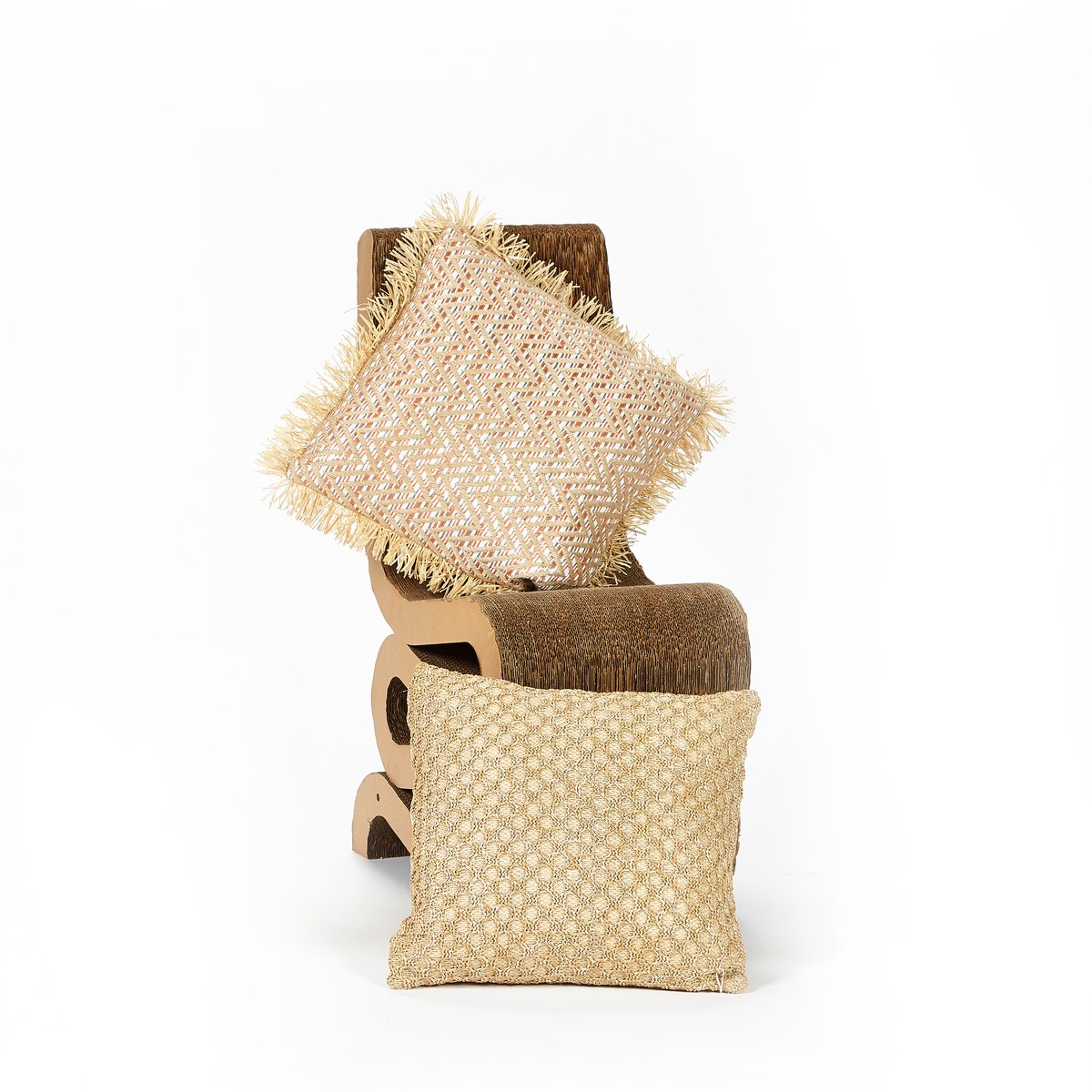 Cream knit cushion and basket